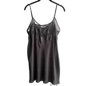 Delicates Black Slip Dress Chemise Negligee Lace Detail Slit Sides Size L